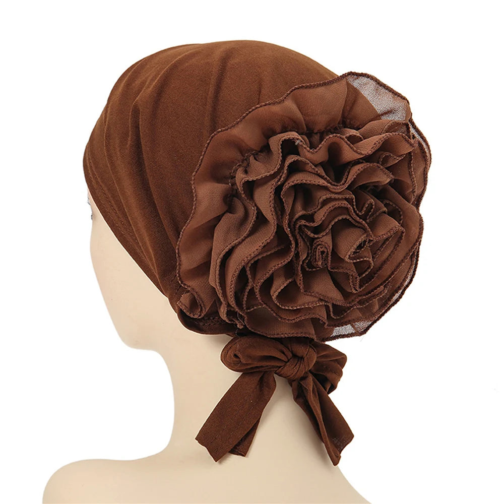 New Women Pre-Tied Hijabs For Women Turban Hat Inner HIjab Caps Solid Color Back Flower abaya Islam Udnerscarf Women's hijabs