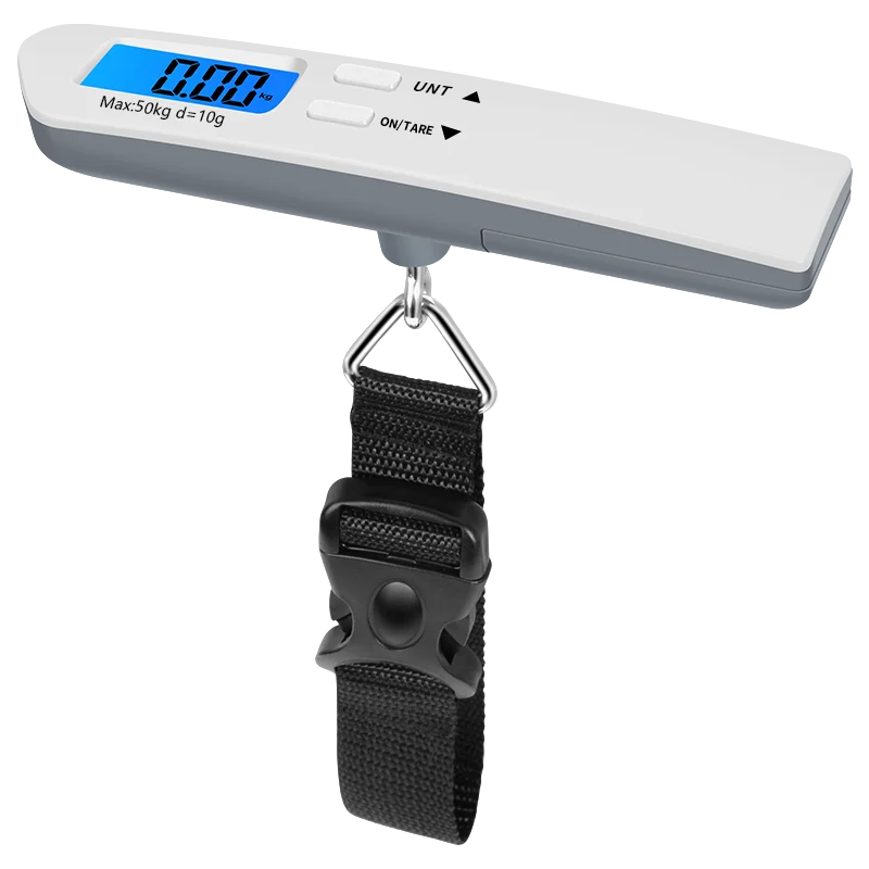 50kg/110lbs Portable Luggage Scale High Precision Blue Backlight Travel Digital Hanging Scales LCD Display Electronic Fishing