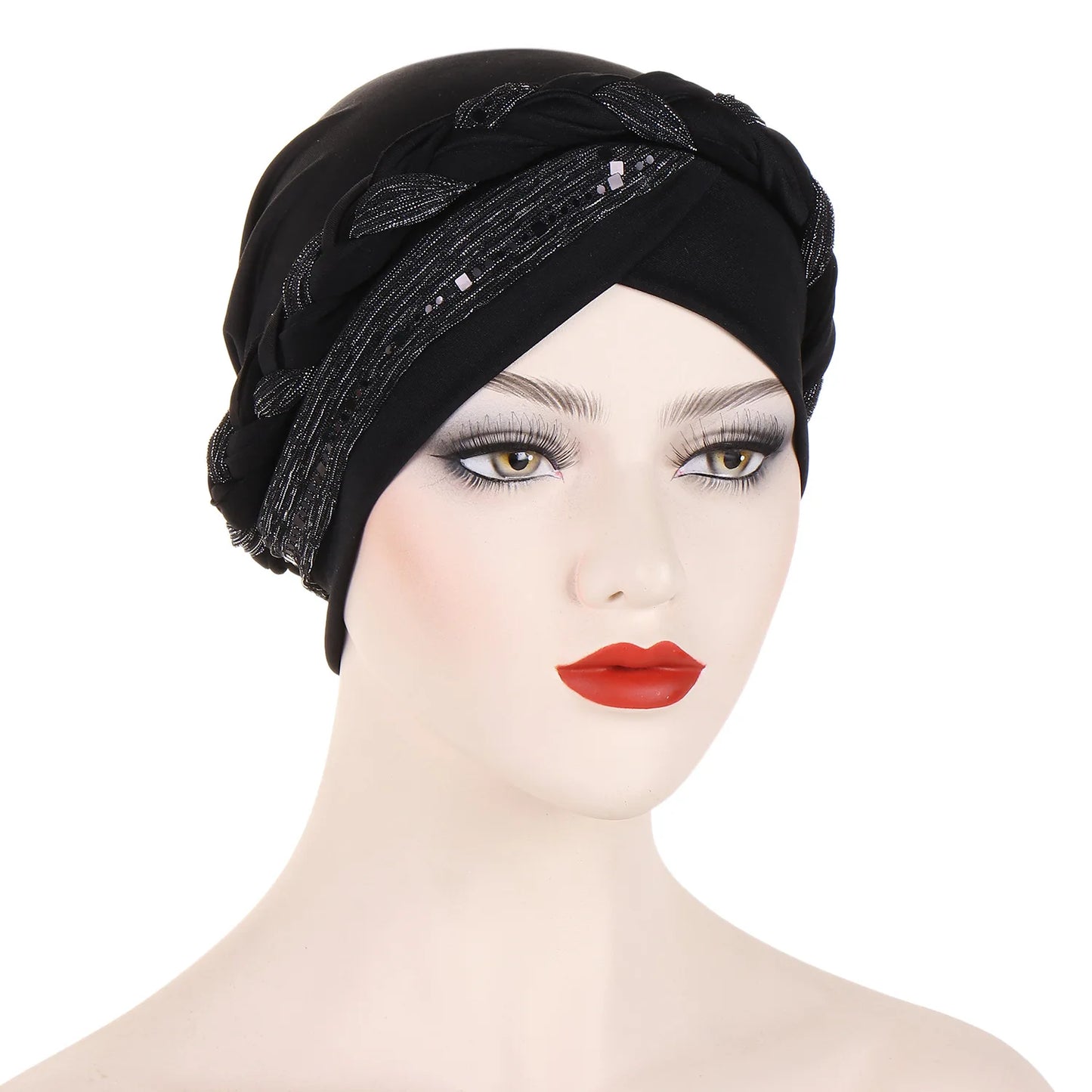 New Muslim Hijabs for Women Sequined Girl Dubai Soft Fabric Headscarf Suitable Beading Pink Black Hats Slight Strech Caps
