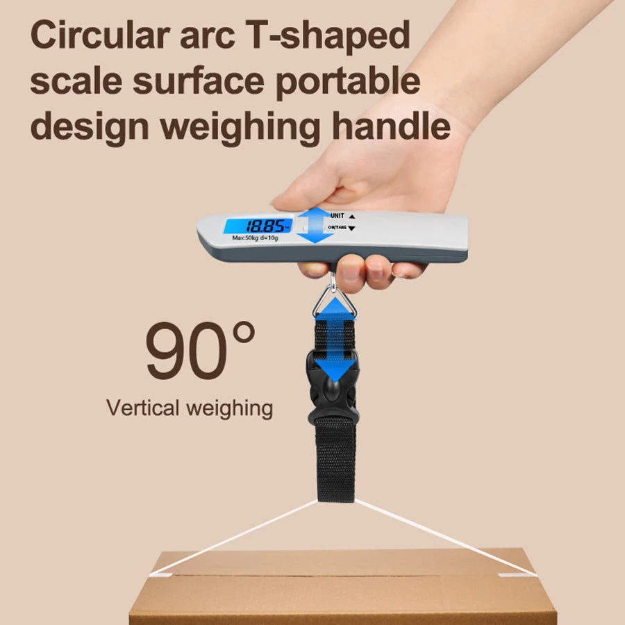 50kg/110lbs Portable Luggage Scale High Precision Blue Backlight Travel Digital Hanging Scales LCD Display Electronic Fishing