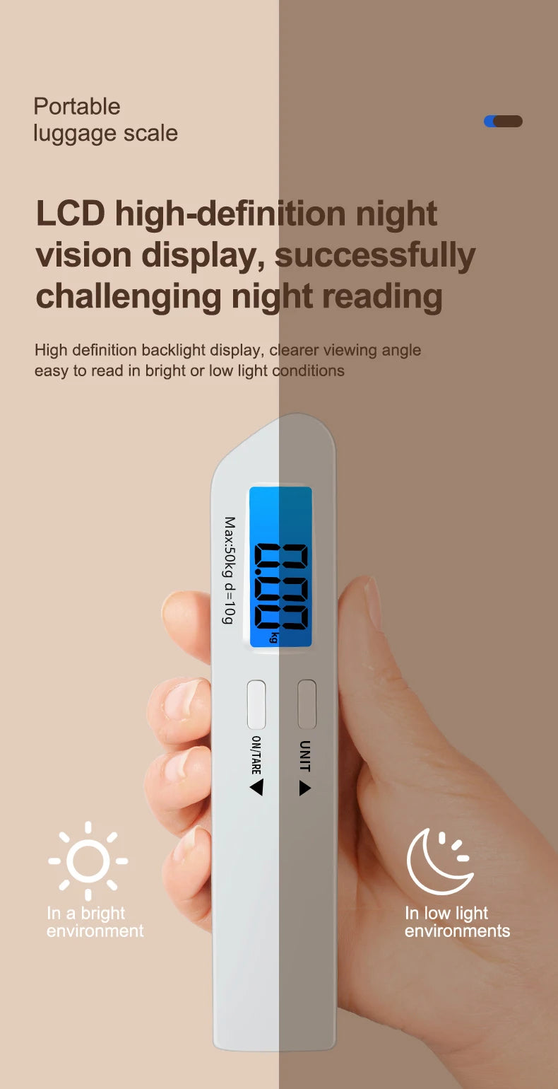 50kg/110lbs Portable Luggage Scale High Precision Blue Backlight Travel Digital Hanging Scales LCD Display Electronic Fishing