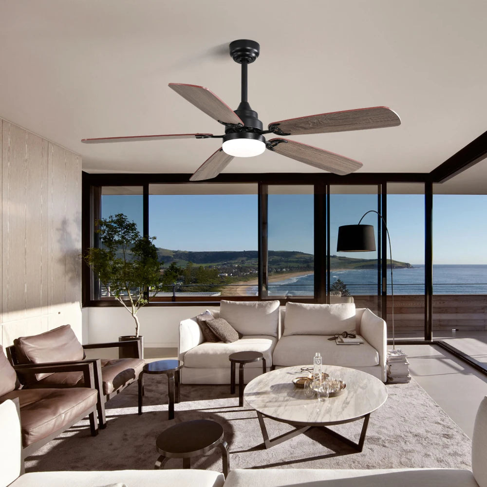Indoor Modern 52 Inch Ceiling Fan with Dimmable 6 Speed Wind 5 Blades Remote Control Reversible DC Motor with Led Light
