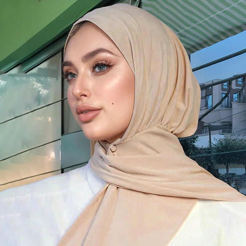 Instant Hijab with Button Ready to Wear Muslim Women Scarf Full Cover Head Wraps Islam Turban Caps Turbante Mujer