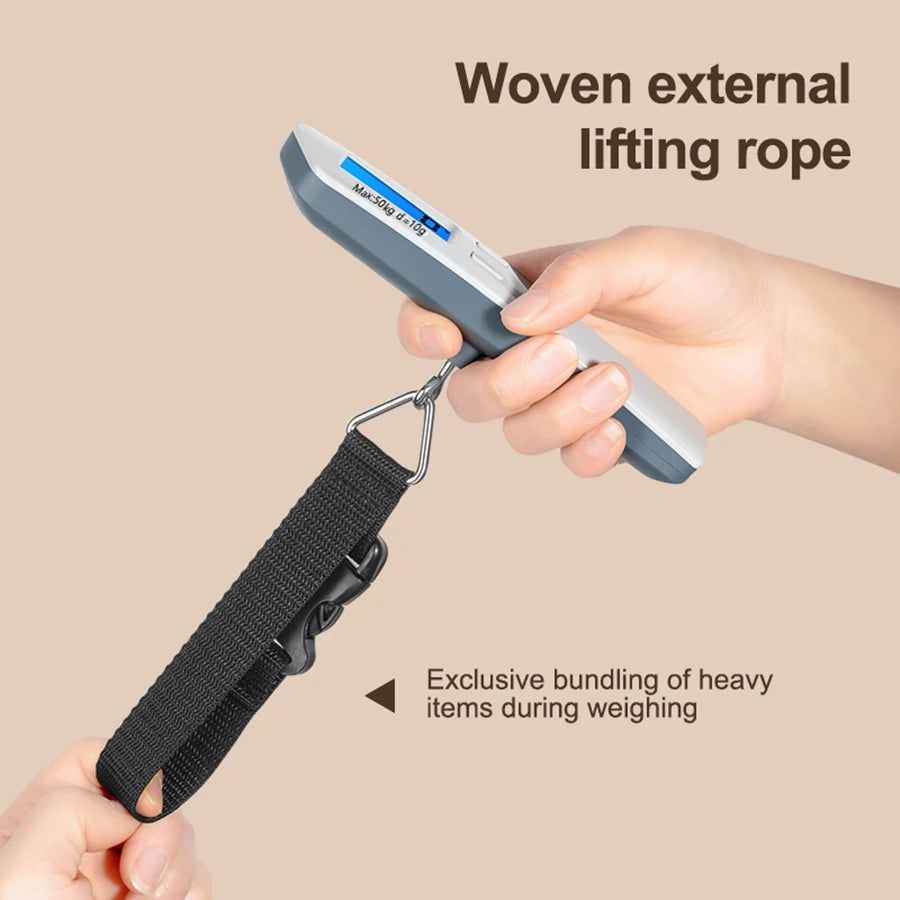 50kg/110lbs Portable Luggage Scale High Precision Blue Backlight Travel Digital Hanging Scales LCD Display Electronic Fishing