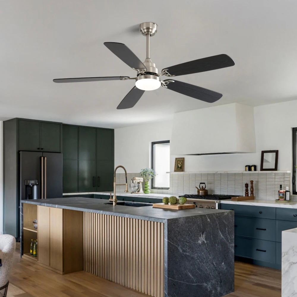 Indoor Modern 52 Inch Ceiling Fan with Dimmable 6 Speed Wind 5 Blades Remote Control Reversible DC Motor with Led Light