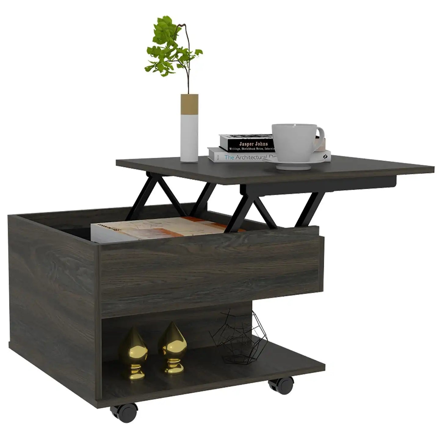 Luanda Lift Top Coffee Table, Casters, One Shelf Espresso