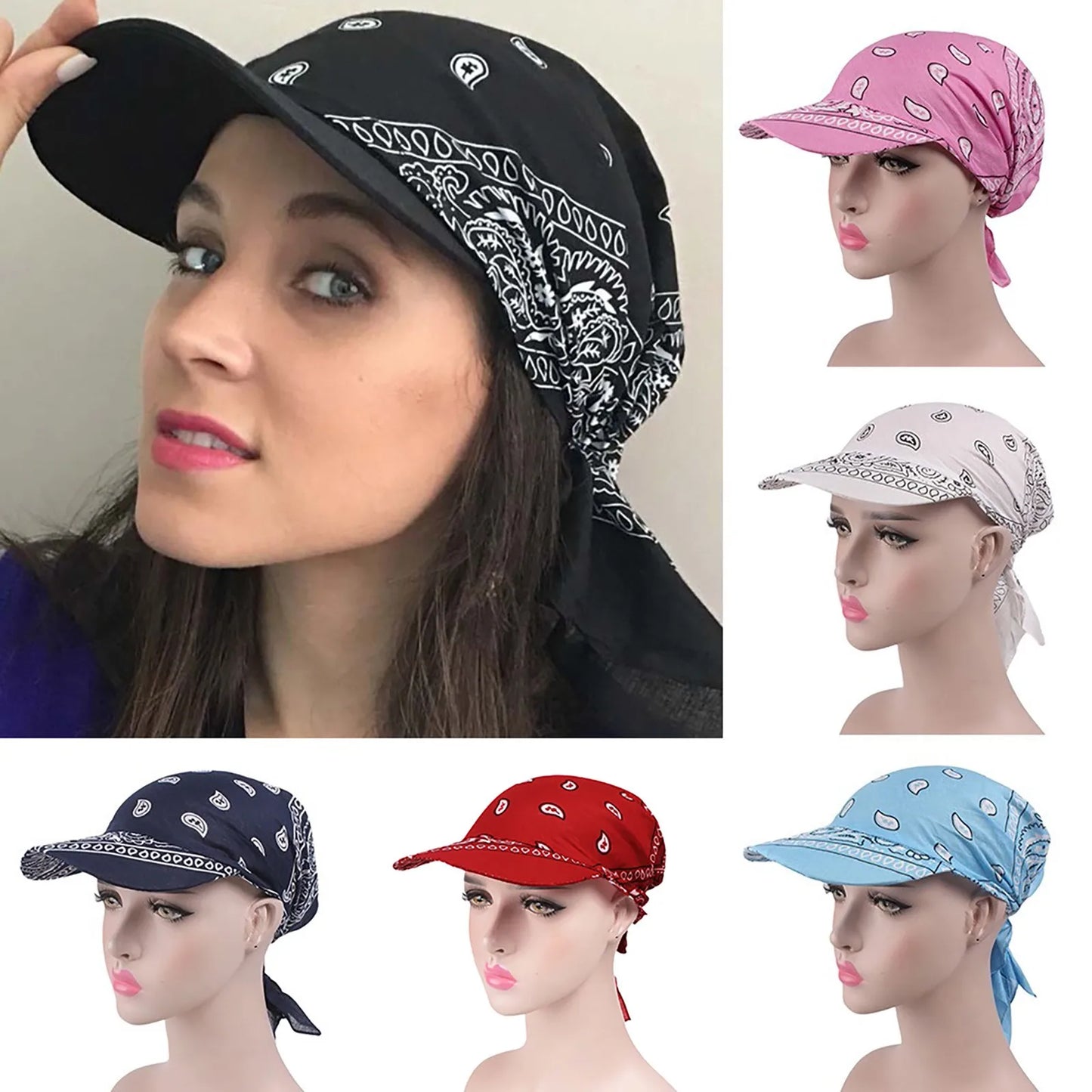 Fashion Muslim Hijab Turban Hat for Women Baseball Cap Sun Hats Headscarf Scarf Brim Caps Floral Print Femme Scarves Bandanas