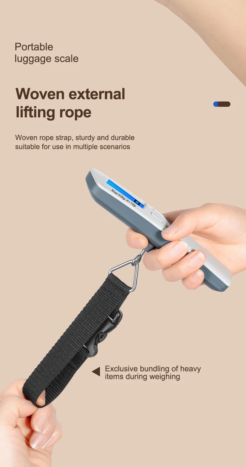 50kg/110lbs Portable Luggage Scale High Precision Blue Backlight Travel Digital Hanging Scales LCD Display Electronic Fishing