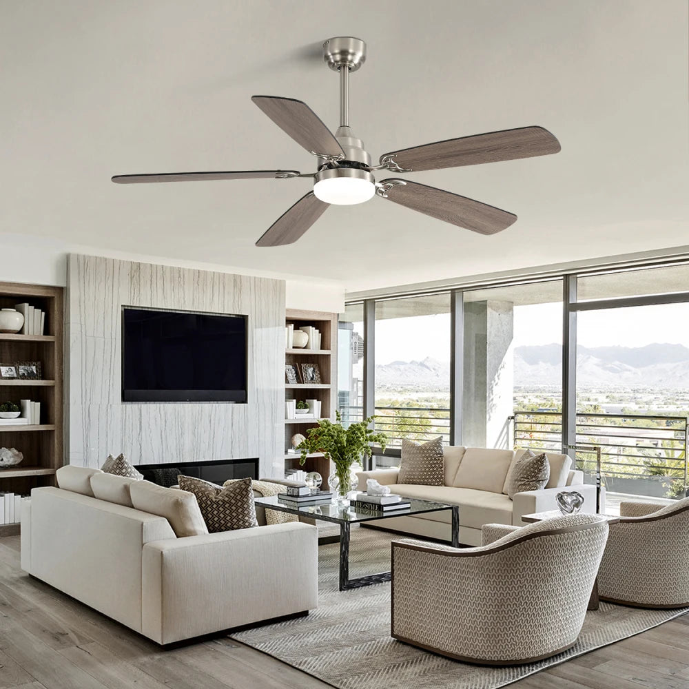 Indoor Modern 52 Inch Ceiling Fan with Dimmable 6 Speed Wind 5 Blades Remote Control Reversible DC Motor with Led Light