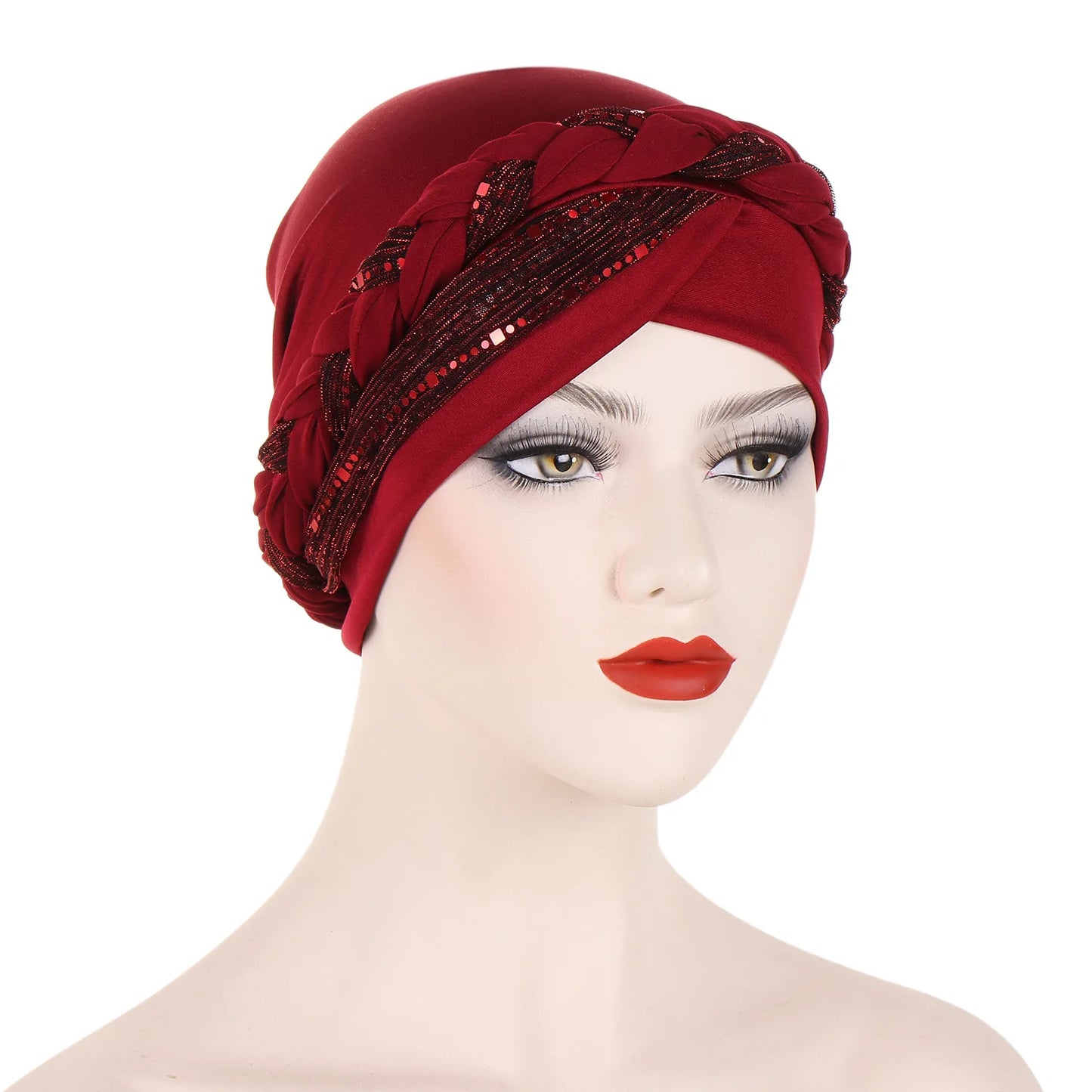 New Muslim Hijabs for Women Sequined Girl Dubai Soft Fabric Headscarf Suitable Beading Pink Black Hats Slight Strech Caps