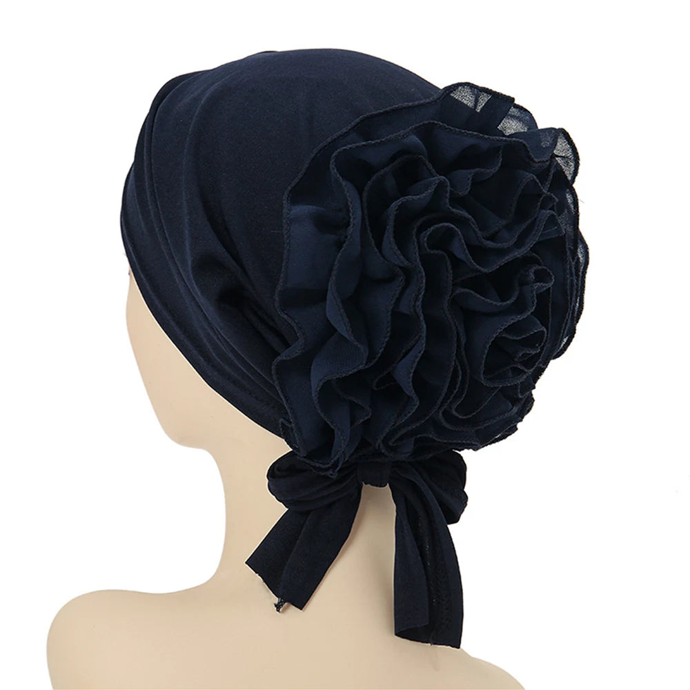 New Women Pre-Tied Hijabs For Women Turban Hat Inner HIjab Caps Solid Color Back Flower abaya Islam Udnerscarf Women's hijabs