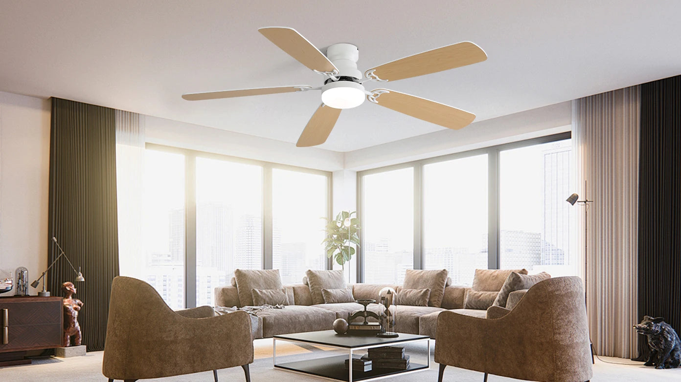Indoor Modern 52 Inch Ceiling Fan with Dimmable 6 Speed Wind 5 Blades Remote Control Reversible DC Motor with Led Light