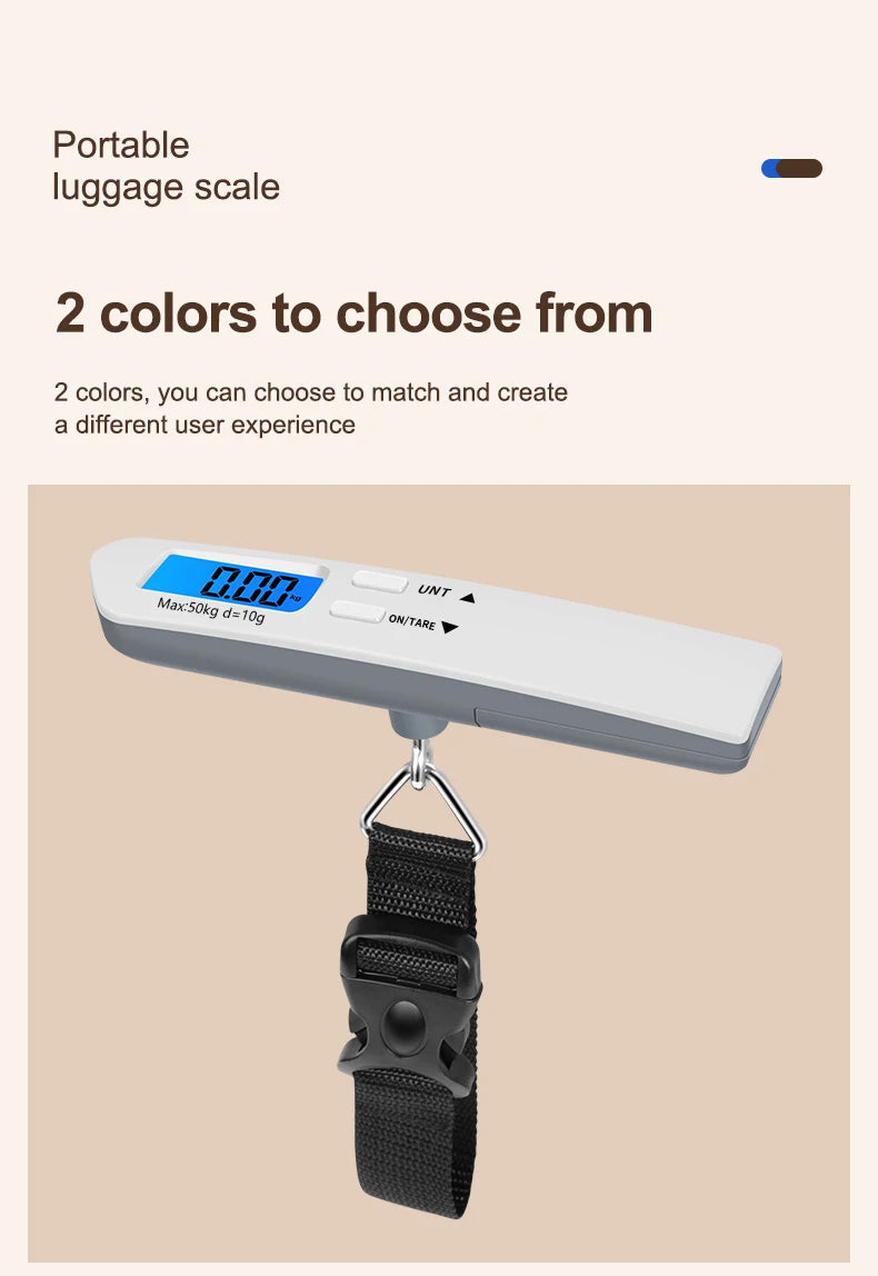 50kg/110lbs Portable Luggage Scale High Precision Blue Backlight Travel Digital Hanging Scales LCD Display Electronic Fishing