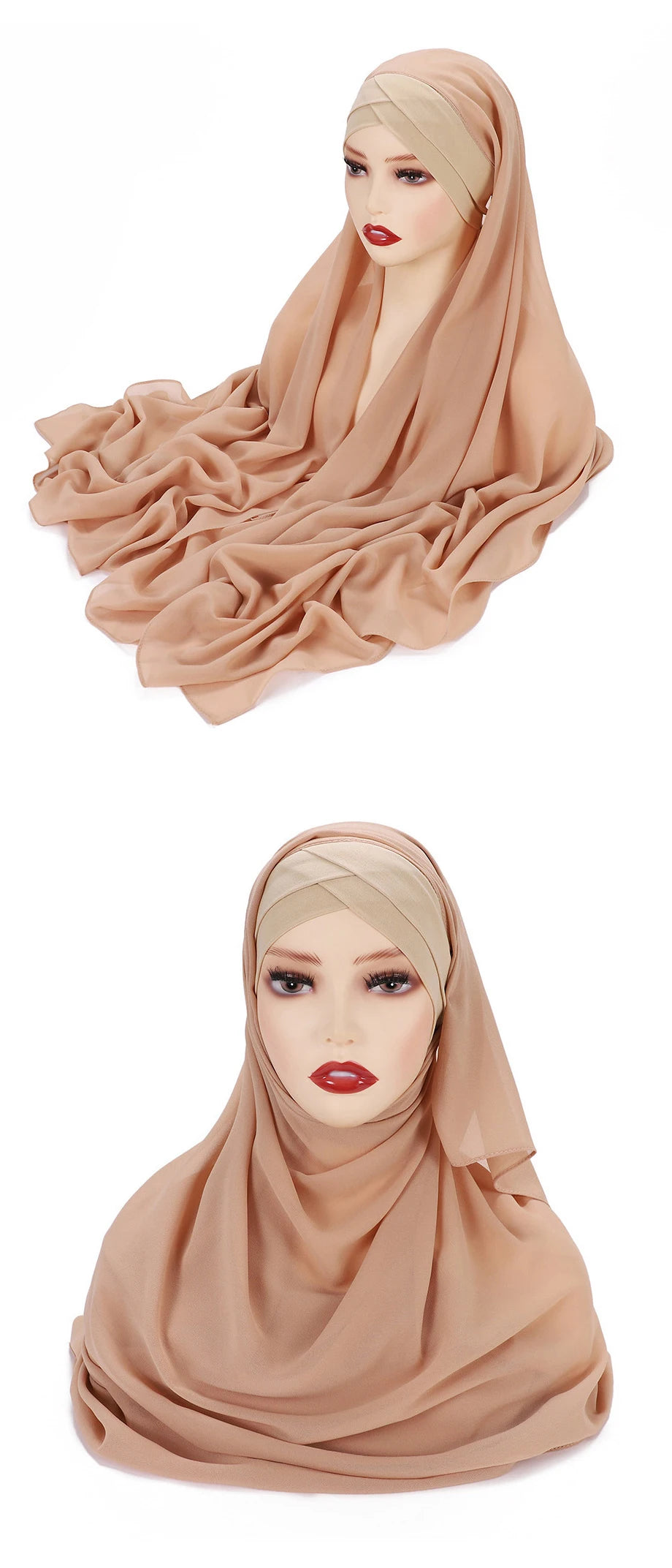 Instant Hijabs Chiffon Hijab Scarf With Cross Jersey Caps Bonnet Brand Design Muslim Scarf Women Islamic Underscarf