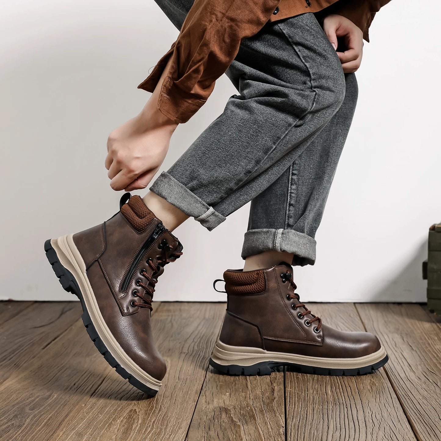 Waterproof Safety Boots Men Indestructible Steel Toe Work Boots Anti-smash Stab-resistant Safety Shoes Biker Botas Para Hombre