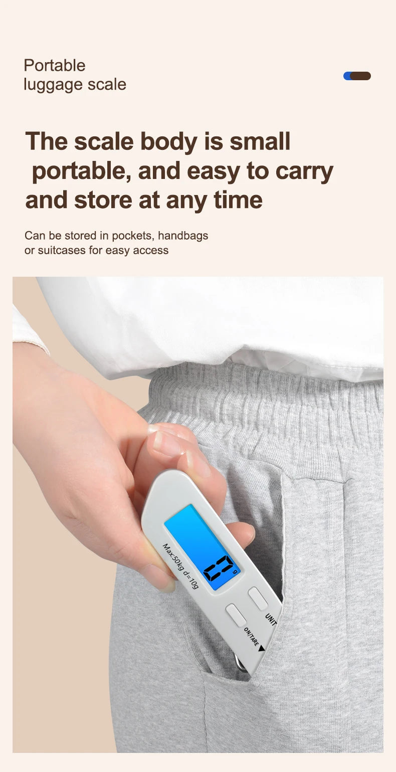 50kg/110lbs Portable Luggage Scale High Precision Blue Backlight Travel Digital Hanging Scales LCD Display Electronic Fishing