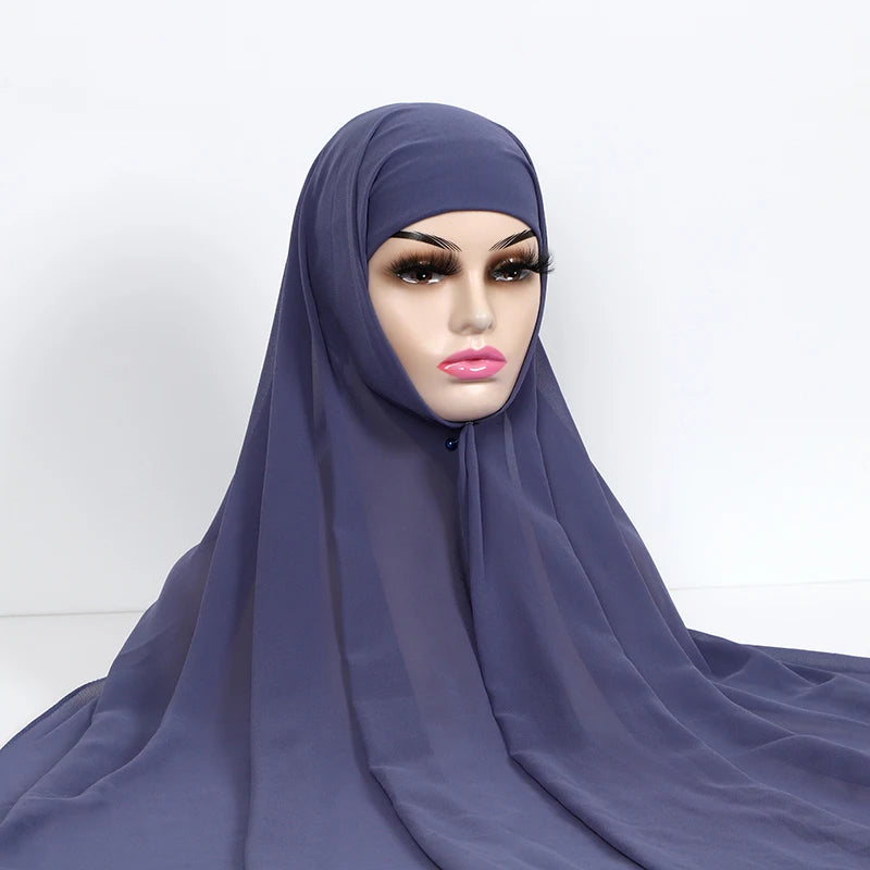Instant Hijabs With Cap Plain Chiffon Jersey Hijabs For Woman Veil Muslim Islamic Hijab Cap Scarf For Women's Hijabs Headscarf