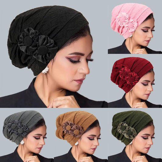 New Muslim Fashion Women's Hijabs Flower Islamic Hijab Chemo Hat Beanies Hiar Loss Cancer Chemo Cap Ladies Bandana Head Cover
