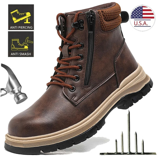 Waterproof Safety Boots Men Indestructible Steel Toe Work Boots Anti-smash Stab-resistant Safety Shoes Biker Botas Para Hombre