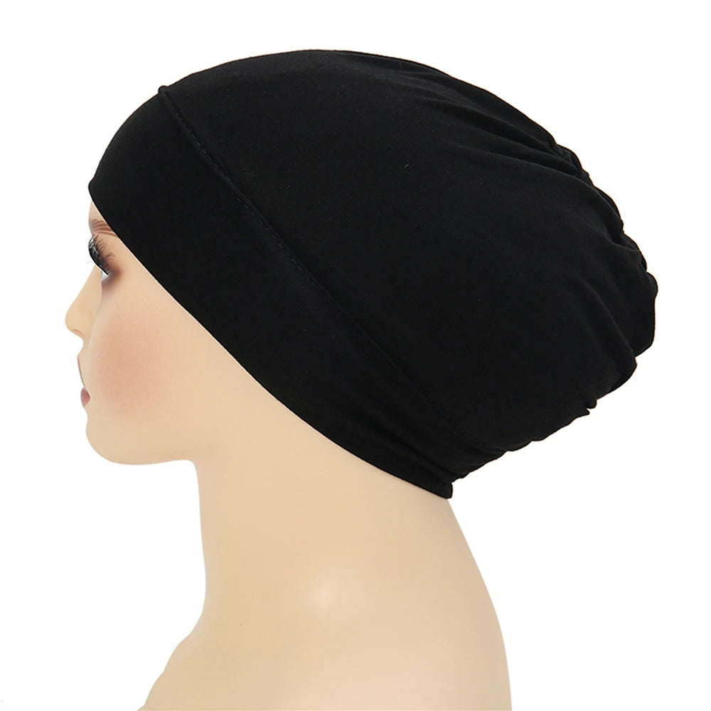 New Women Pre-Tied Hijabs For Women Turban Hat Inner HIjab Caps Solid Color Back Flower abaya Islam Udnerscarf Women's hijabs