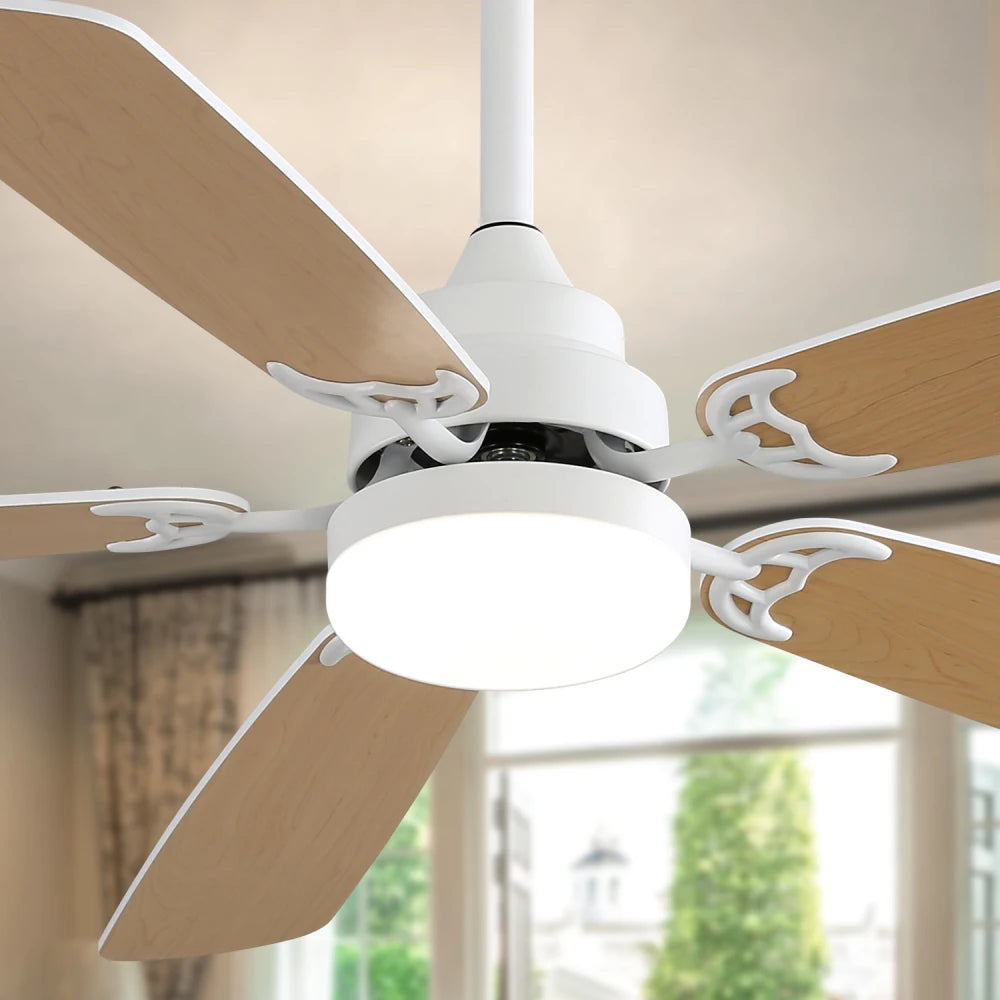 Indoor Modern 52 Inch Ceiling Fan with Dimmable 6 Speed Wind 5 Blades Remote Control Reversible DC Motor with Led Light