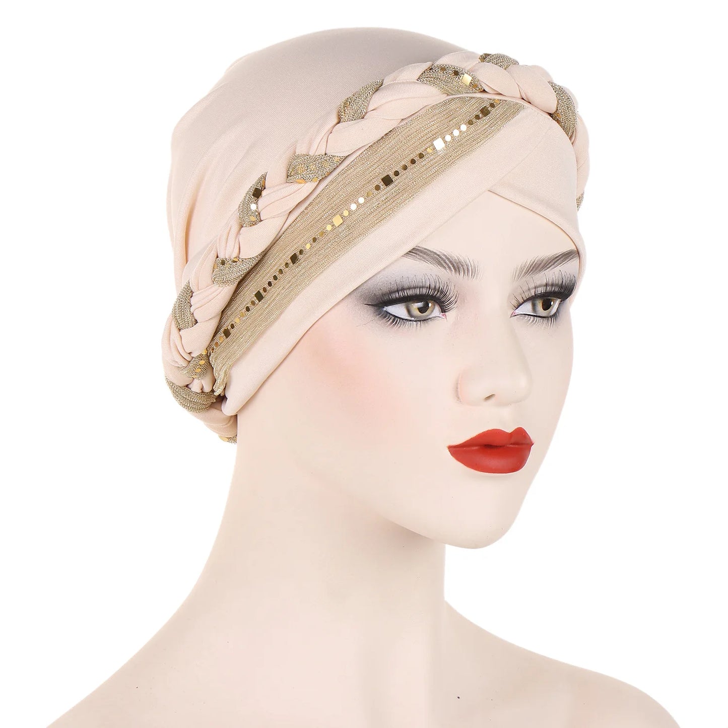 New Muslim Hijabs for Women Sequined Girl Dubai Soft Fabric Headscarf Suitable Beading Pink Black Hats Slight Strech Caps