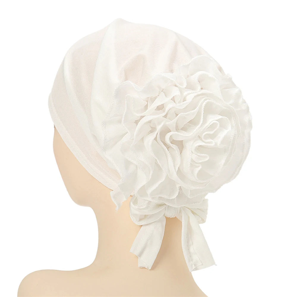 New Women Pre-Tied Hijabs For Women Turban Hat Inner HIjab Caps Solid Color Back Flower abaya Islam Udnerscarf Women's hijabs