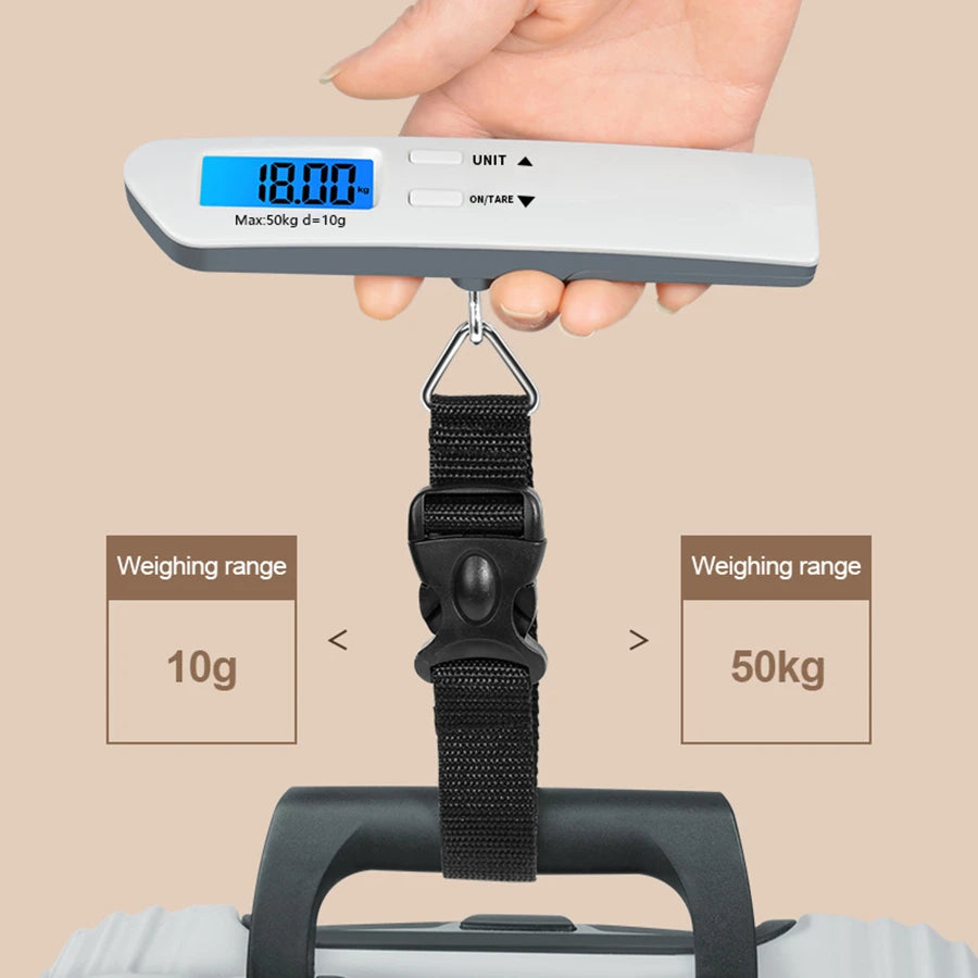 50kg/110lbs Portable Luggage Scale High Precision Blue Backlight Travel Digital Hanging Scales LCD Display Electronic Fishing