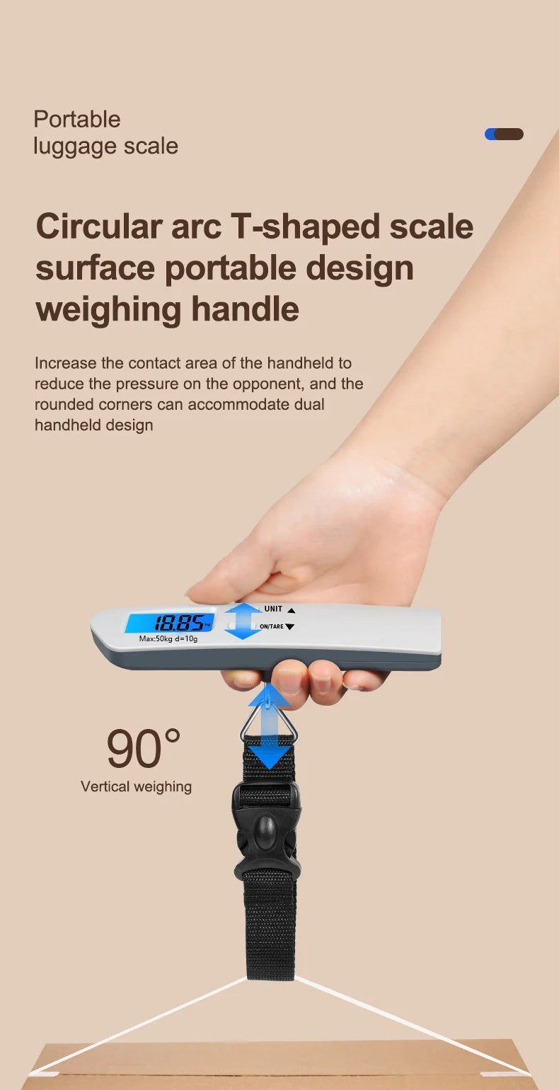 50kg/110lbs Portable Luggage Scale High Precision Blue Backlight Travel Digital Hanging Scales LCD Display Electronic Fishing