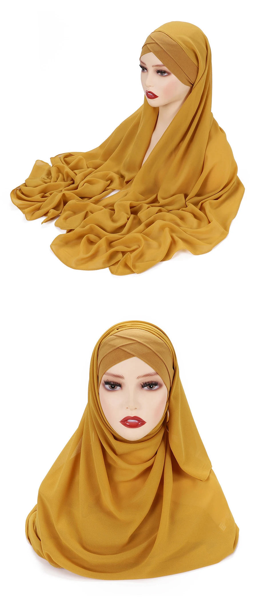 Instant Hijabs Chiffon Hijab Scarf With Cross Jersey Caps Bonnet Brand Design Muslim Scarf Women Islamic Underscarf