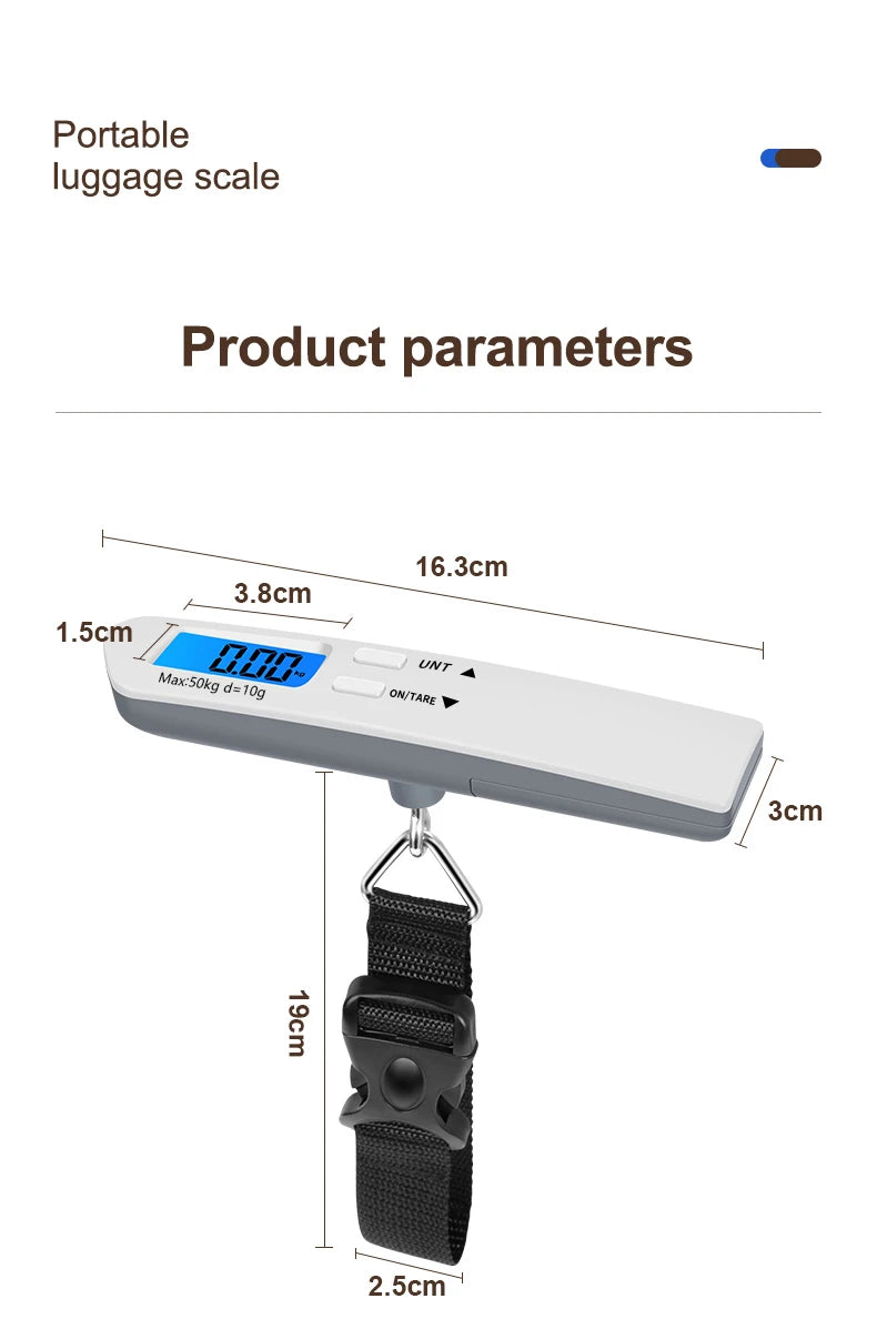 50kg/110lbs Portable Luggage Scale High Precision Blue Backlight Travel Digital Hanging Scales LCD Display Electronic Fishing