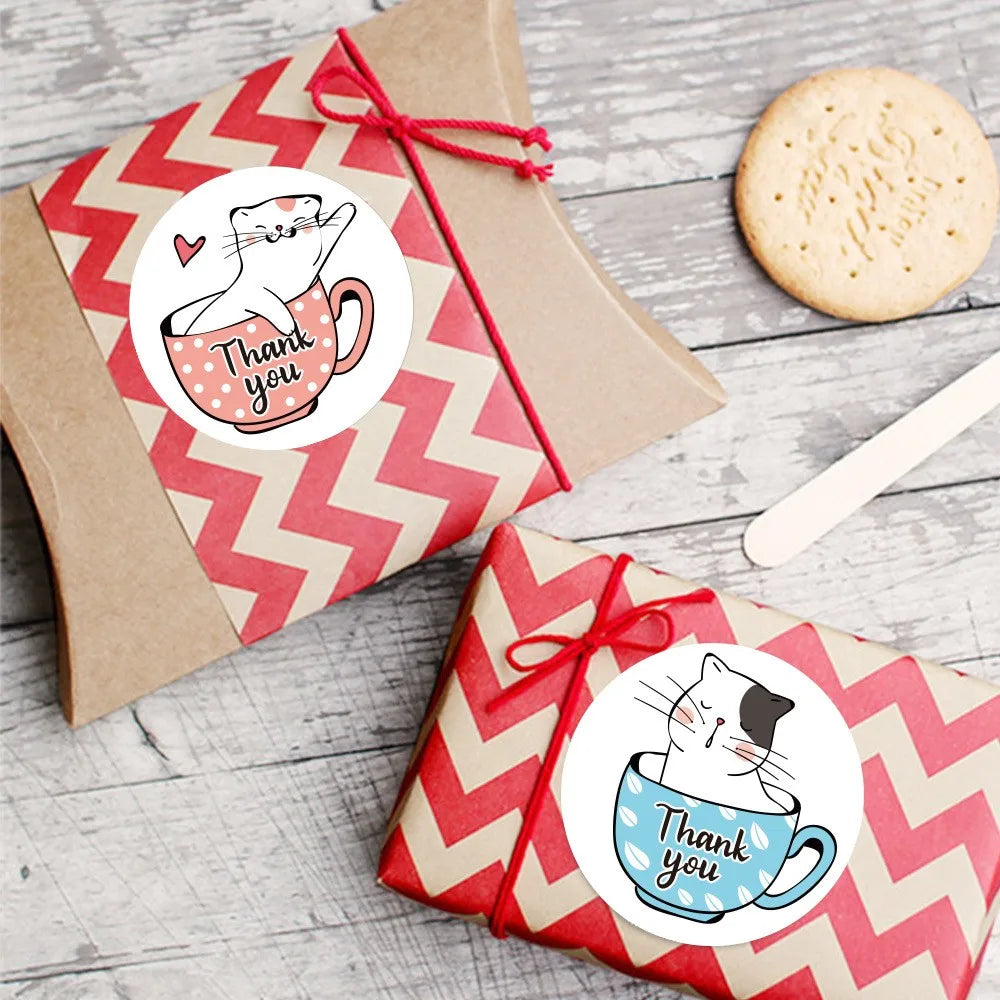 50-500pcs Cute Cartoon Cat Paw Thank You Stickers For Party Gift Decoration Packaging Label Reward Children Stationery Sticker