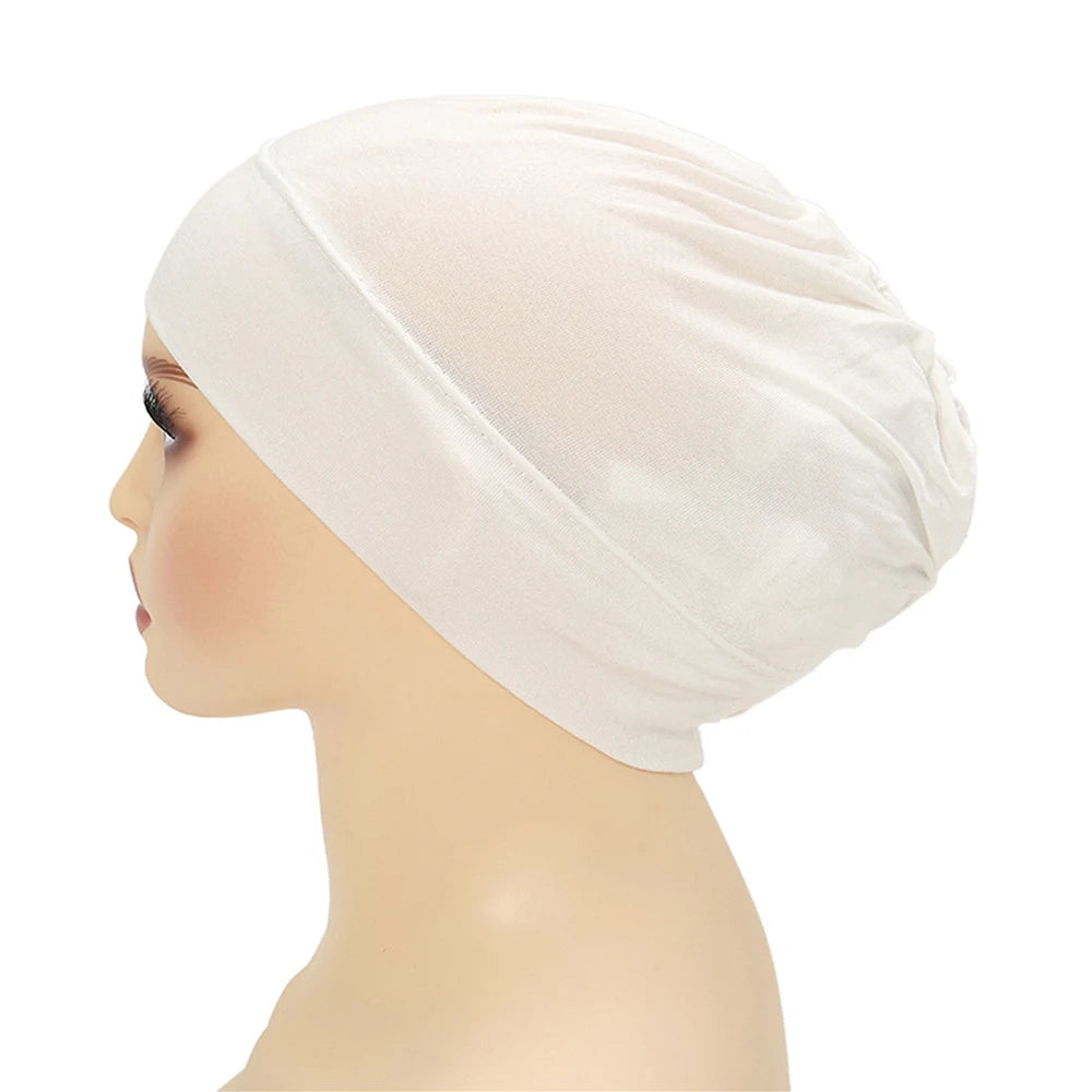 New Women Pre-Tied Hijabs For Women Turban Hat Inner HIjab Caps Solid Color Back Flower abaya Islam Udnerscarf Women's hijabs