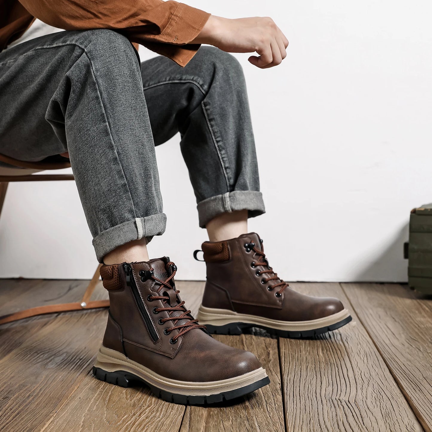 Waterproof Safety Boots Men Indestructible Steel Toe Work Boots Anti-smash Stab-resistant Safety Shoes Biker Botas Para Hombre