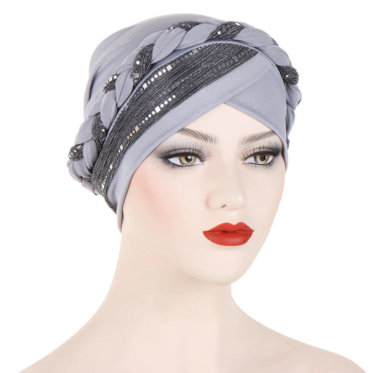 New Muslim Hijabs for Women Sequined Girl Dubai Soft Fabric Headscarf Suitable Beading Pink Black Hats Slight Strech Caps