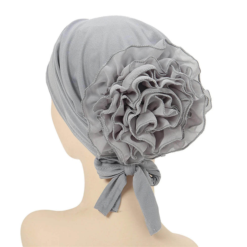 New Women Pre-Tied Hijabs For Women Turban Hat Inner HIjab Caps Solid Color Back Flower abaya Islam Udnerscarf Women's hijabs