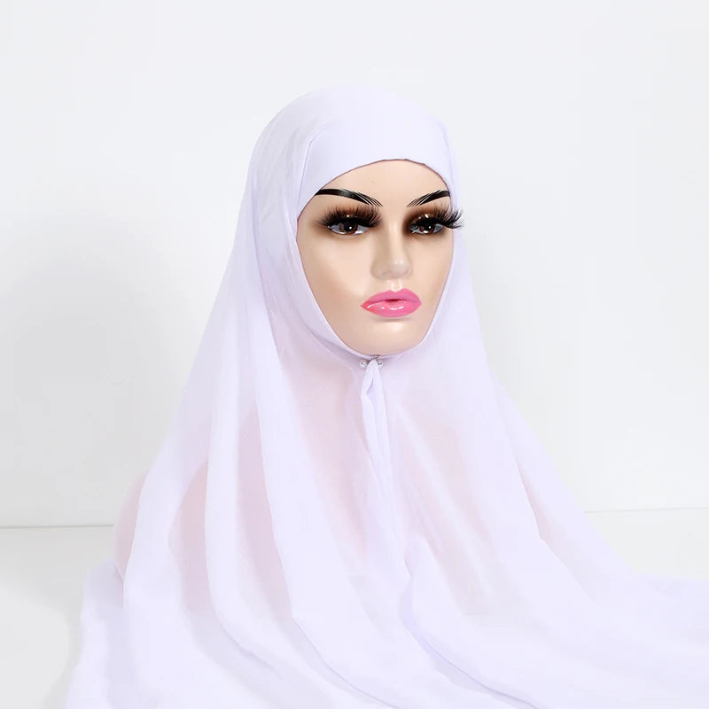 Instant Hijabs With Cap Plain Chiffon Jersey Hijabs For Woman Veil Muslim Islamic Hijab Cap Scarf For Women's Hijabs Headscarf