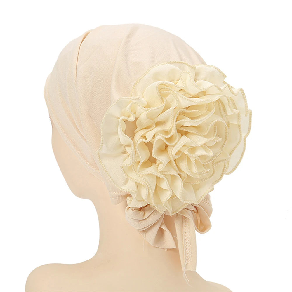 New Women Pre-Tied Hijabs For Women Turban Hat Inner HIjab Caps Solid Color Back Flower abaya Islam Udnerscarf Women's hijabs