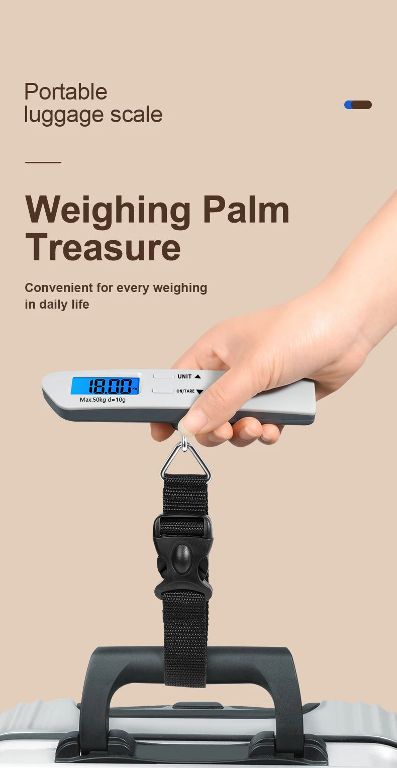 50kg/110lbs Portable Luggage Scale High Precision Blue Backlight Travel Digital Hanging Scales LCD Display Electronic Fishing