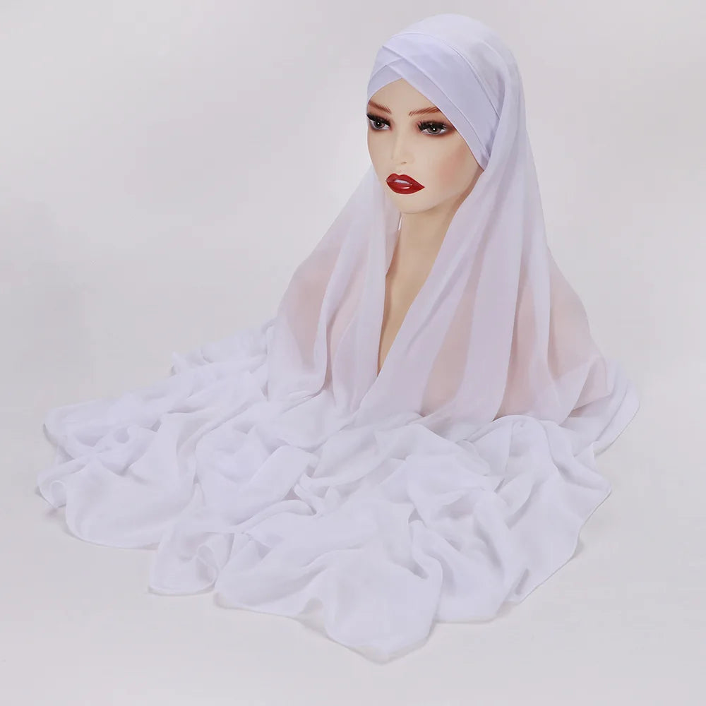 Instant Hijabs Chiffon Hijab Scarf With Cross Jersey Caps Bonnet Brand Design Muslim Scarf Women Islamic Underscarf